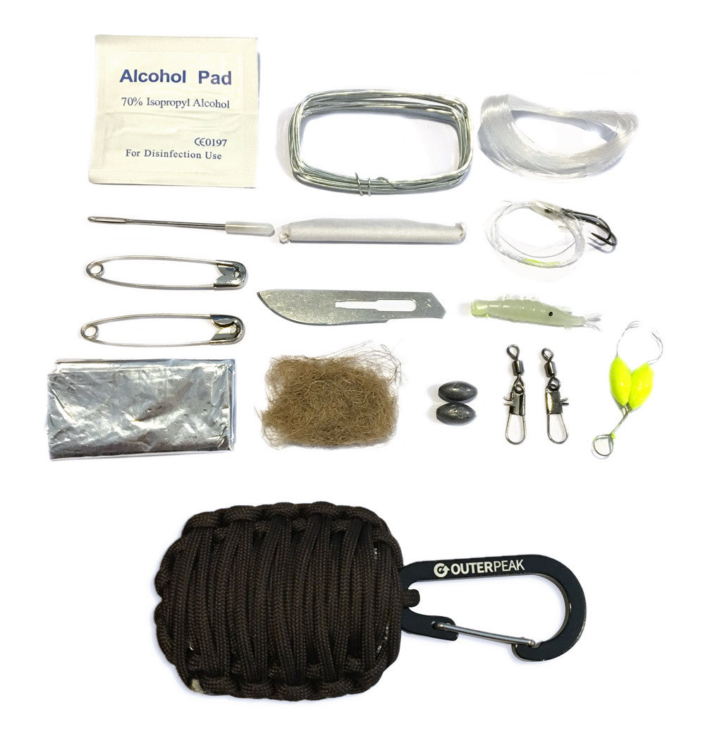 20-Piece Emergency Paracord Survival Kit (Dark Coffee) - OuterPeak